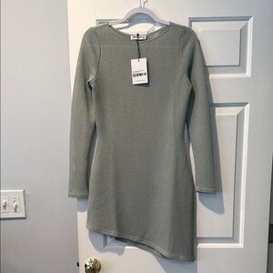 Princess Polly Pratt Gray/green Long Sleeve mini Asymmetrical Dress